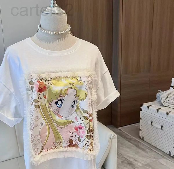 

women's t-shirt designer 22 spring and summer new fashion brand heavy industry lace beautiful girl short sleeved t-shirt loose sweet wi, White