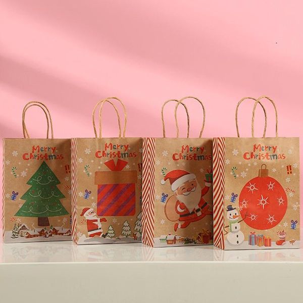 Hediye Sargısı 5 PCS Noel Kağıt Torbalar Merry Tree Baskı 2022 Yıl Mevcut Şeker Giysileri Ambalaj Papergift