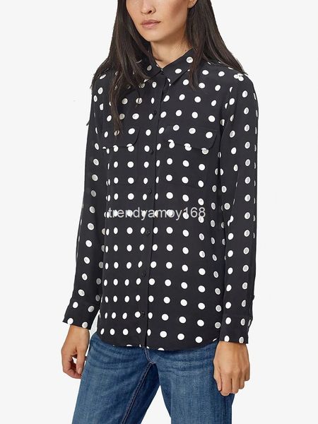 

women's polos eq early spring silk long sleeve wave dot shirt mulberry temperament french minority pure original, White