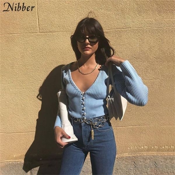 

nibber harajuku pure full sleeve v-neck sweater womens 2019 autumn winter wild slim cardigan mujer street leisure sweater t200820, White