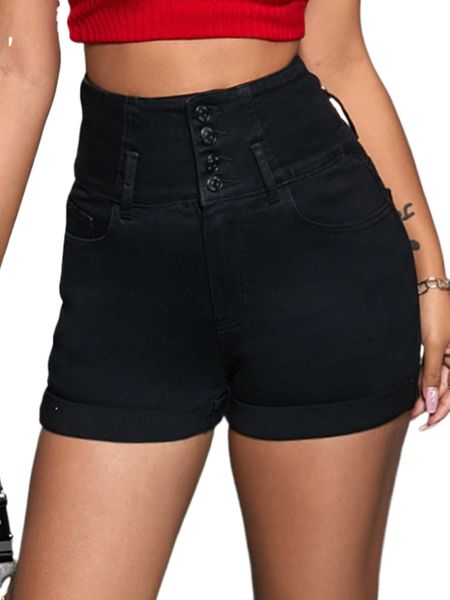 

button fly roll hem denim shorts 81lc#, White;black