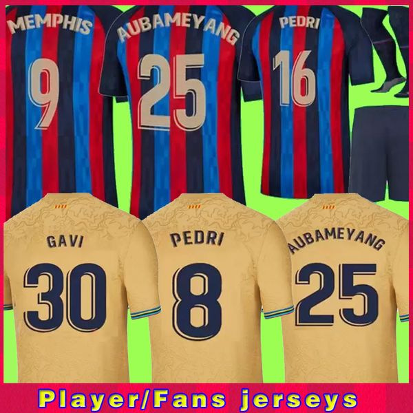 

camisetas de football lewandowski pedri adama auba soccer jersey ferran 22 23 ansu fati 2022 2023 gavi f. de jong dest kit shirt men kids se, Black;yellow