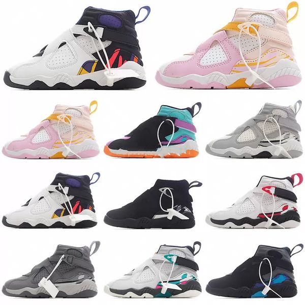 

jumpman 8 8s kids children basketball shoes high jorden sports sneaker youth toddler alternate aqua black cement white blue pink grey boy gi