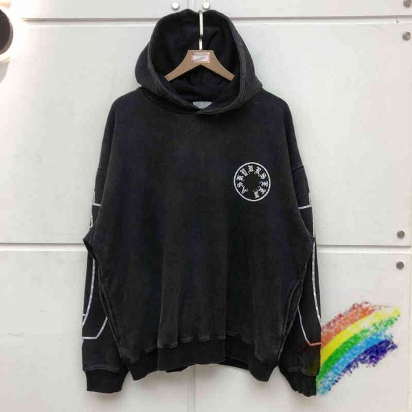 

vintage hooded men women foam printing heavy fabric hoodie pullover, Black