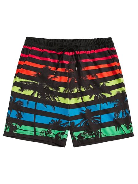 

romwe guys striped tropical print shorts z4t4#, White;black