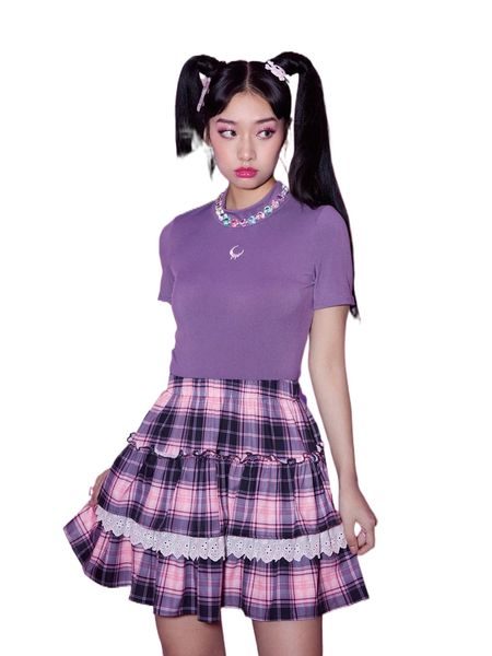 

romwe anime moon embroidery ribbed crop tee j8bf#, White