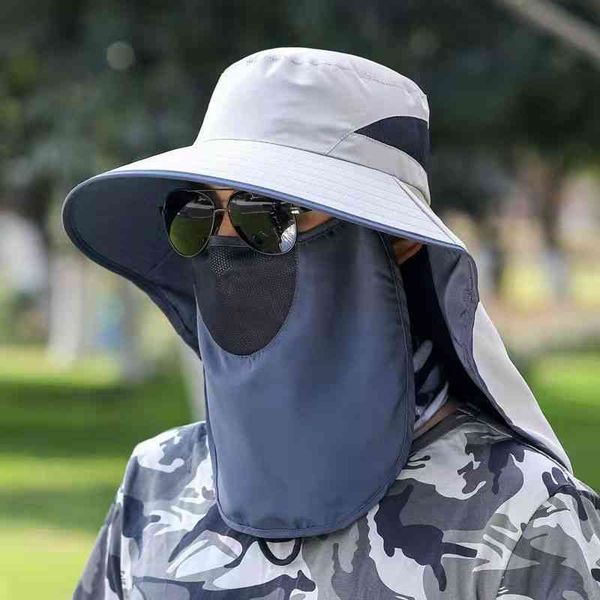 

hats sun summer male sunshade detachable fishing outdoor anti ultraviolet fisherman sunscreen cover your face, Blue;gray