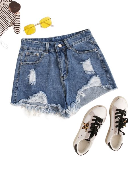 

distressed frayed denim shorts 31ow#, White;black