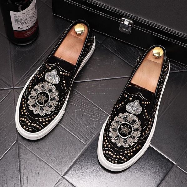 

men glitter shoes new mens fashion casual flats men's designer dress shoe sequined loafers men's platform driving 38-44 da7, Black