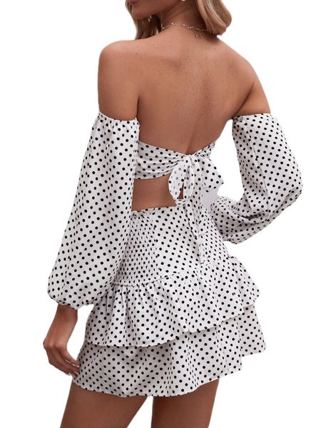 

polka dot & layered hem skirt l5xp#, White