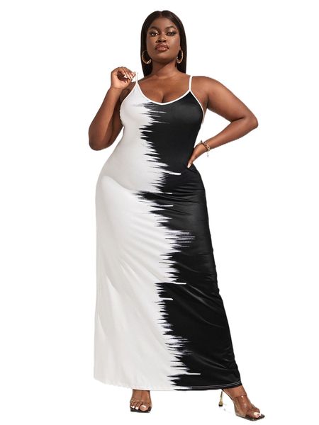 

plus two tone maxi cami dress c3lr#, Black