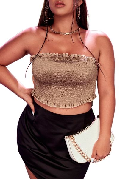 

plus shirred frill trim tube 21z3#, Black