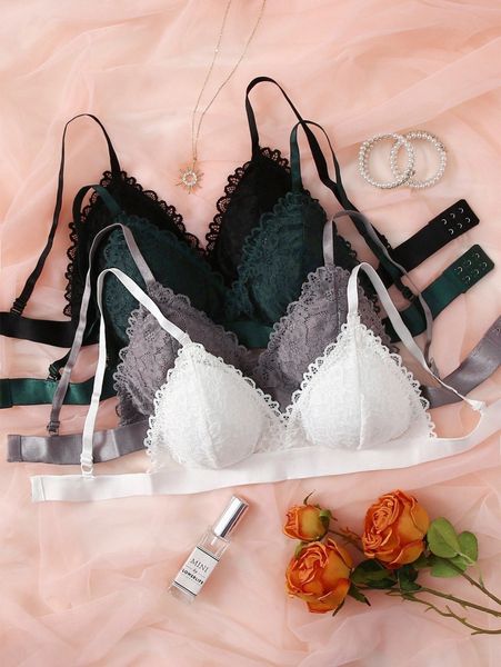 

4pack floral lace bra set d4o9#, Black;red