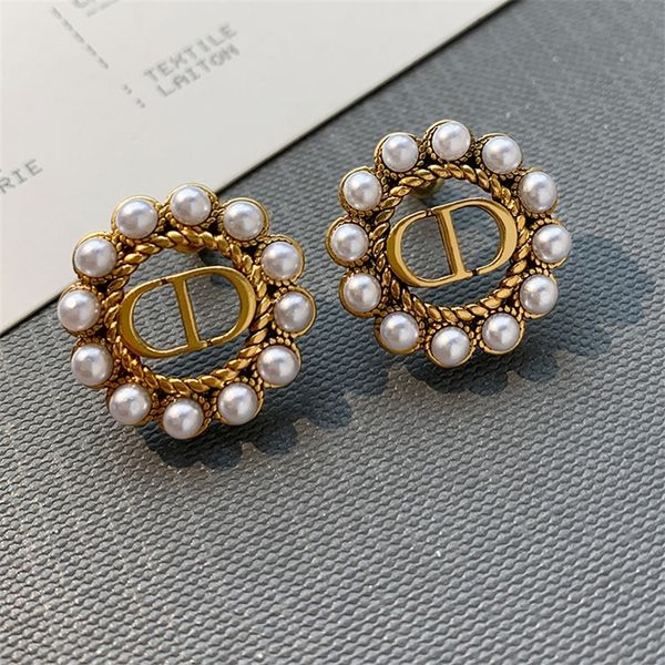 

60% jewelry online female round pearl letters fashion simple light luxury earrings, Golden
