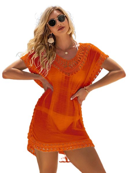 

contrast crochet cover up dress r3l3#, White;black