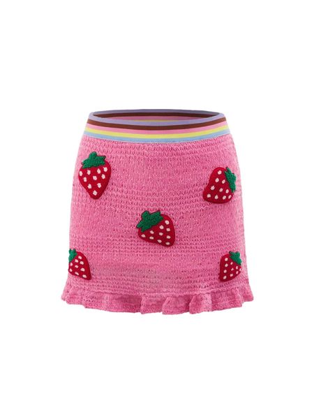 

mod strawberry embroidery ruffle hem skirt t3rx#, Black