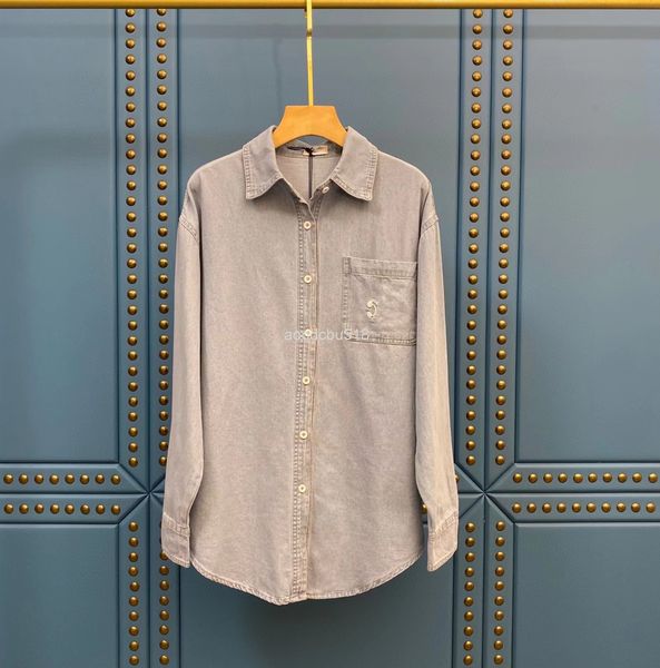 

women's blouses & shirts correct ce arc de triomphe embroidery 22 early spring large loose washed denim shirt women's belt, White