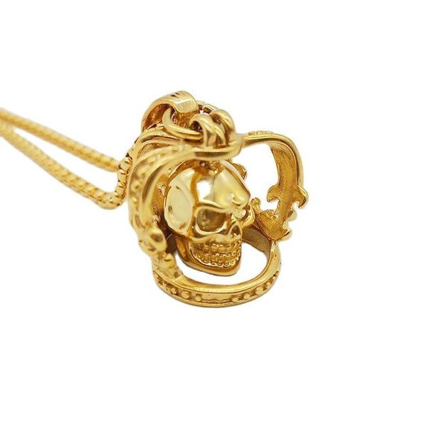 Anhänger Halsketten Gold Farbe 3D Schädel Krone Halskette 316L Edelstahl Herren Hip Hop Rock Punk SchmuckAnhänger