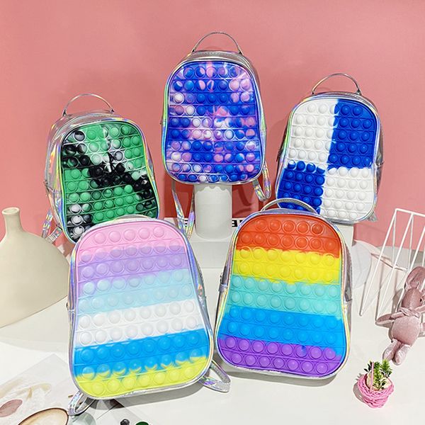 Dekompression Spielzeug Große Popblase Zappel Krawatte Farbstoff Rainbow Rucksack Pop -Modetasche für Aldult Kinder lindern Stressschulzubehör tolle Geburtstagsfeier Geschenk