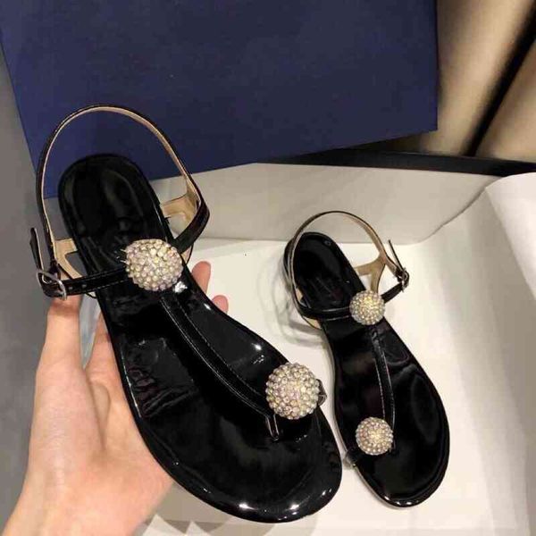 

sandals high version sw crystal ball clip toe flat bottom back empty sandals fairy versatile heels, Black