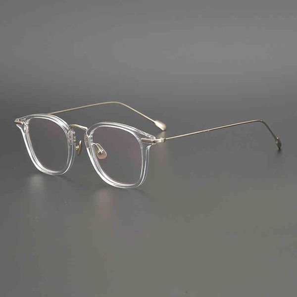 

high taste refined transparent yellow pure titanium spectacle frame large face square frame can be equipped with several heights, White;black