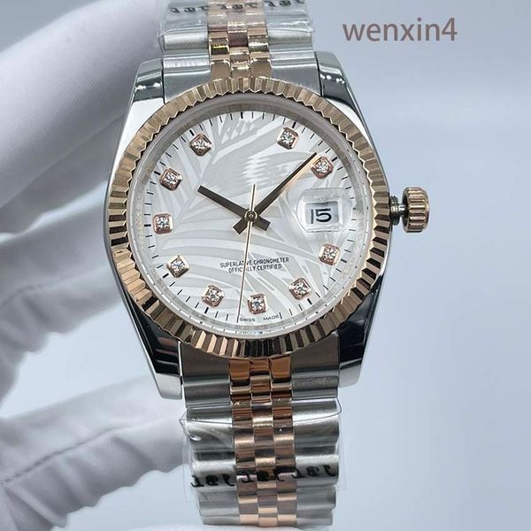 

classic women watch with stainless steel precision automatic movement steel strap waterproof watch 36 mm leaf variable disc tooth frame, Slivery;brown