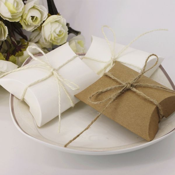 Scatole per caramelle con cuscino in Kraft Scatola da regalo piccola 3,5 x 2,8 pollici Mini bomboniera per confezionare piccole imprese, sapone, gioielli e feste di matrimonio con spago