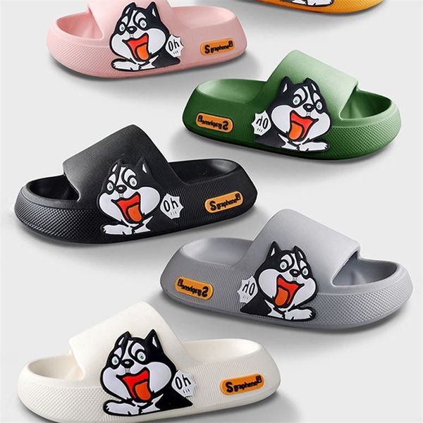 

cute husky dog sticker thick sole women slippers bathroom beach indoor sandals summer couple slides cool men shoes 220614, Black