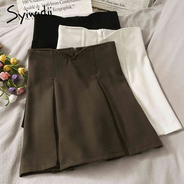 

vintage zipper skirt for women high waist casual aline solid black spring summer korean fashion mini skirts 210415
