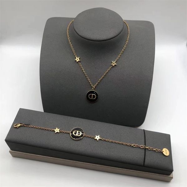 

letter black glue drop round necklace female high sense star bracelet