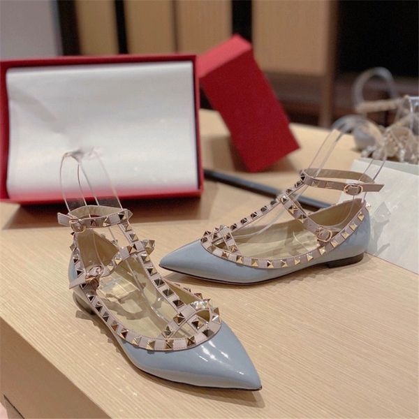 

latest color high-end womens casual shoes with rivet decoration flat sandals pointed shallow mouth shoes size 35-39, Black