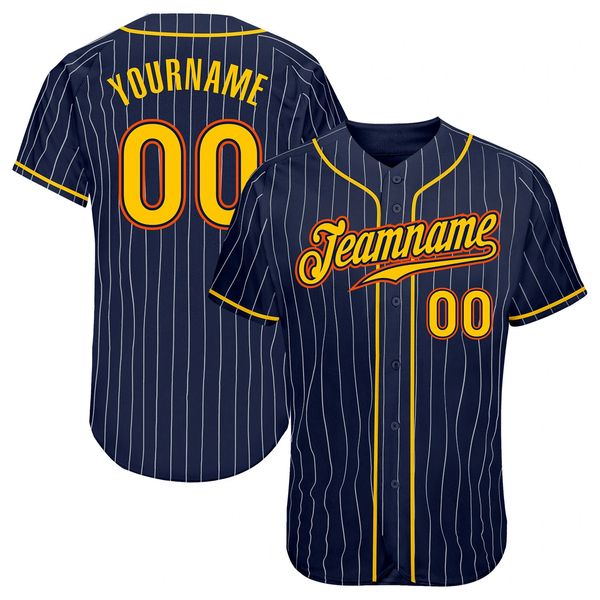 

custom navy white pinstripe gold-orange authentic baseball jersey, Blue;black