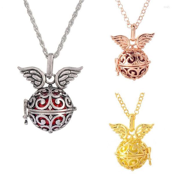 Collane con ciondolo Harmony Bola Angel Wing Locket Pandent Collana Musical Chime Ball Chain Orchid