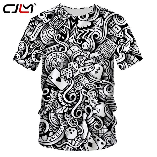 3D Gambling Poker Man O Neck T-Shirt Bedrucktes Herren Schwarz-Weiß T-Shirt Unisex T-Shirt Empfehlen Sie 220623