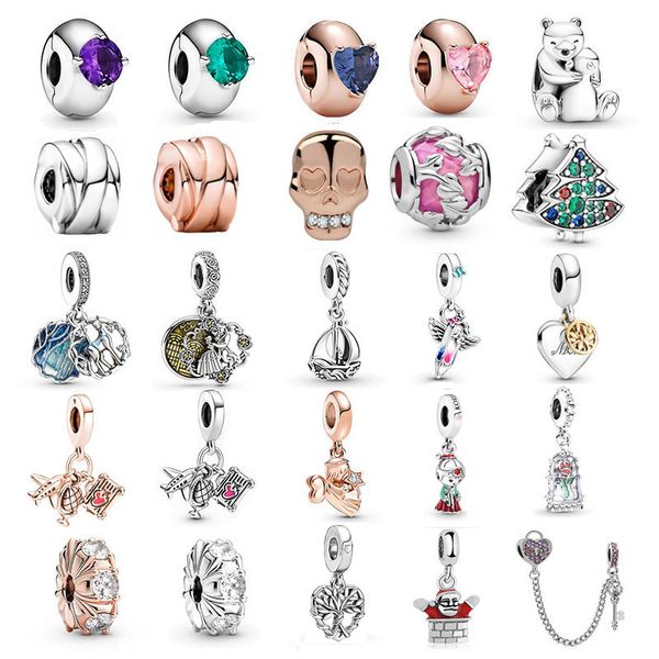 Nuovo popolare argento sterling 925 cuore chiave spazio cuore roba clip perlina fascino per pendenti originali Pandora bracciali fai da te gioielli da donna accessori moda