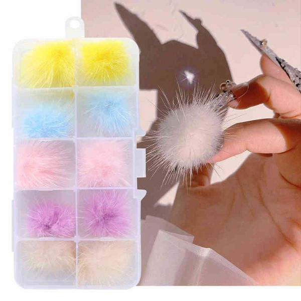 10 pezzi pompon unghie decorazioni staccabili adesivi magnetici con sfera di peluche manicure gioielli 3D nail art charms accessori LA1942 Y220408