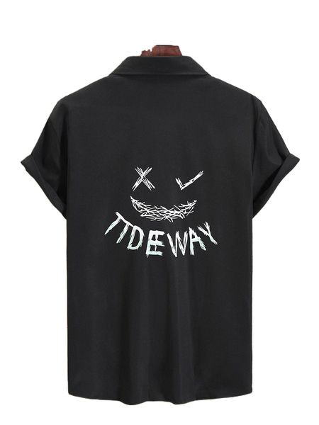 

men cartoon & letter graphic button up shirt without tee 76pf#, White;black