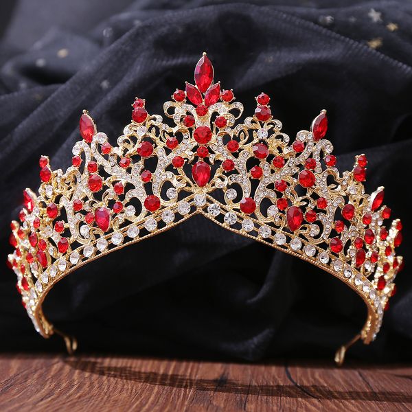 Rote Kristalle Kopfschmuck, Hochzeitsaccessoires, Barockkronen, silberne Perlenbrauttiaras, Strasssteine, Kopfschmuck für Quinceanera-Krone