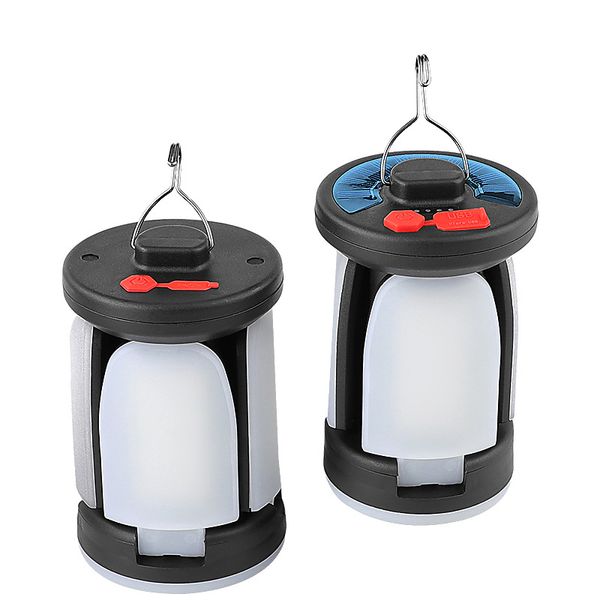 Lanterna portatile pieghevole a energia solare da campeggio a LED impermeabile ricaricabile con gancio per appendere all'aperto