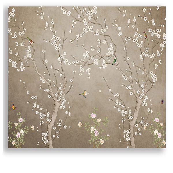 Carta da parati fiore e uccello personalizzata Nuovo pastorale cinese fiore soggiorno camera da letto divano sfondo muro murale murale decorativo