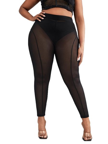 

plus see through leggings without panty q1nk#, Black