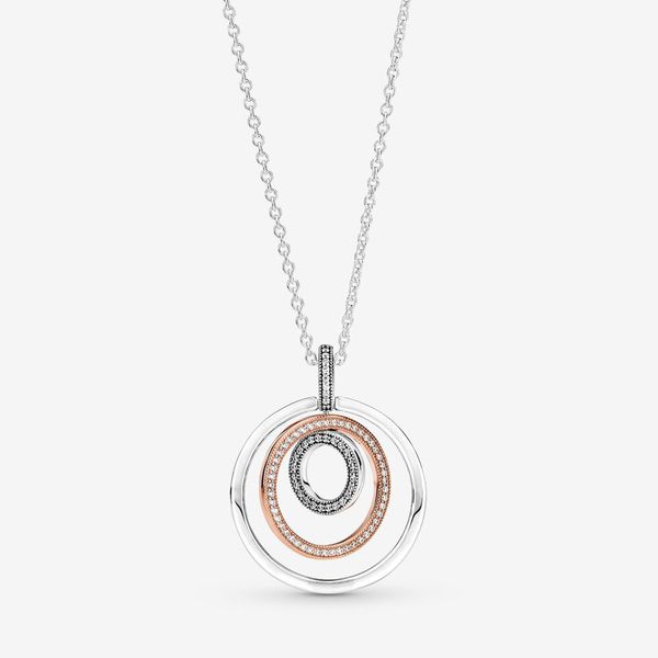 Nuovo arrivo 100% argento sterling 925 cerchi bicolore ciondolo collana gioielli di moda che fanno per le donne regalo