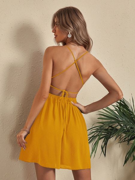 

backless crisscross cami dress s5lt#, Black;gray