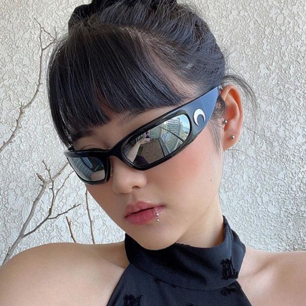 

sunglasses 2022 moon rectangular for women man vintage outdoor cycling sports hip hop punk sun glasses uv400 trend female, White;black