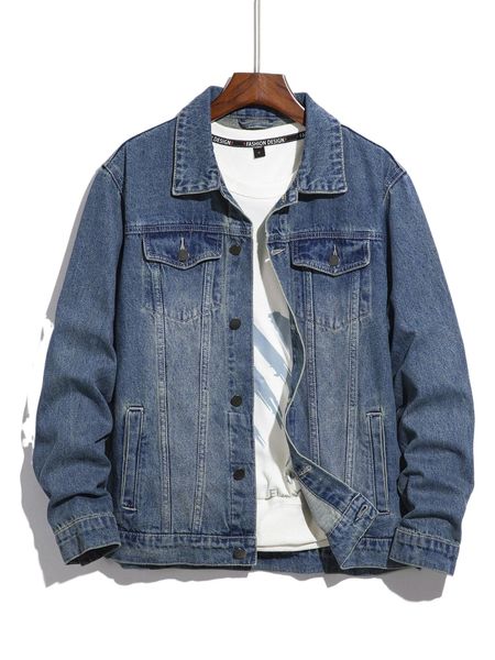 

men 1pc flap pocket denim jacket p4p8#, Black;brown
