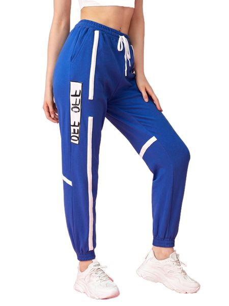 

x tanya dim letter graphic contrast tape drawstring waist sweatpants j67j#, Black;white