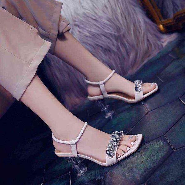 

sandals high heels net red one line crystal heel sandals for women fashion luxury rhinestone pumps 220704, Black