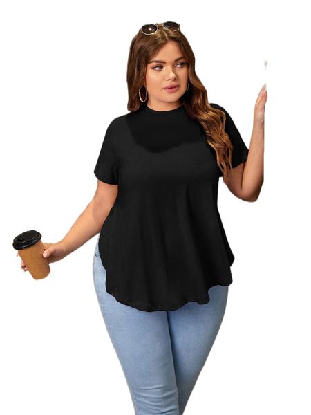 

plus solid curved hem tee w1iq#, Black