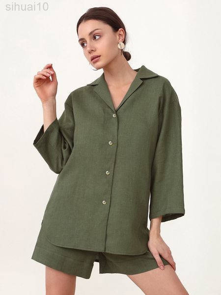 Hiloc Fashion Cotton Nightwear Summer Summer For Women Sets Sets Three Quarter Manuve Women Pijamas Conjunto Woman 2 Pouece Nightie 2022 L220803