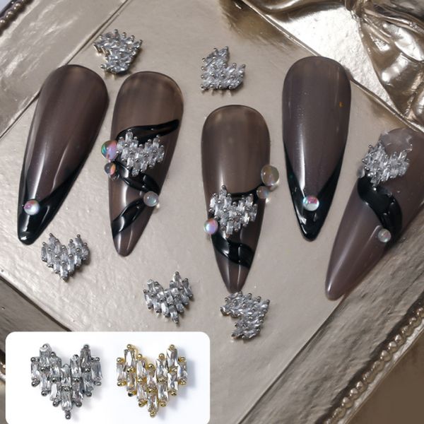 

3d heart alloy nail art decorations entry lux zircon nail sequins diamond decals, Silver;gold